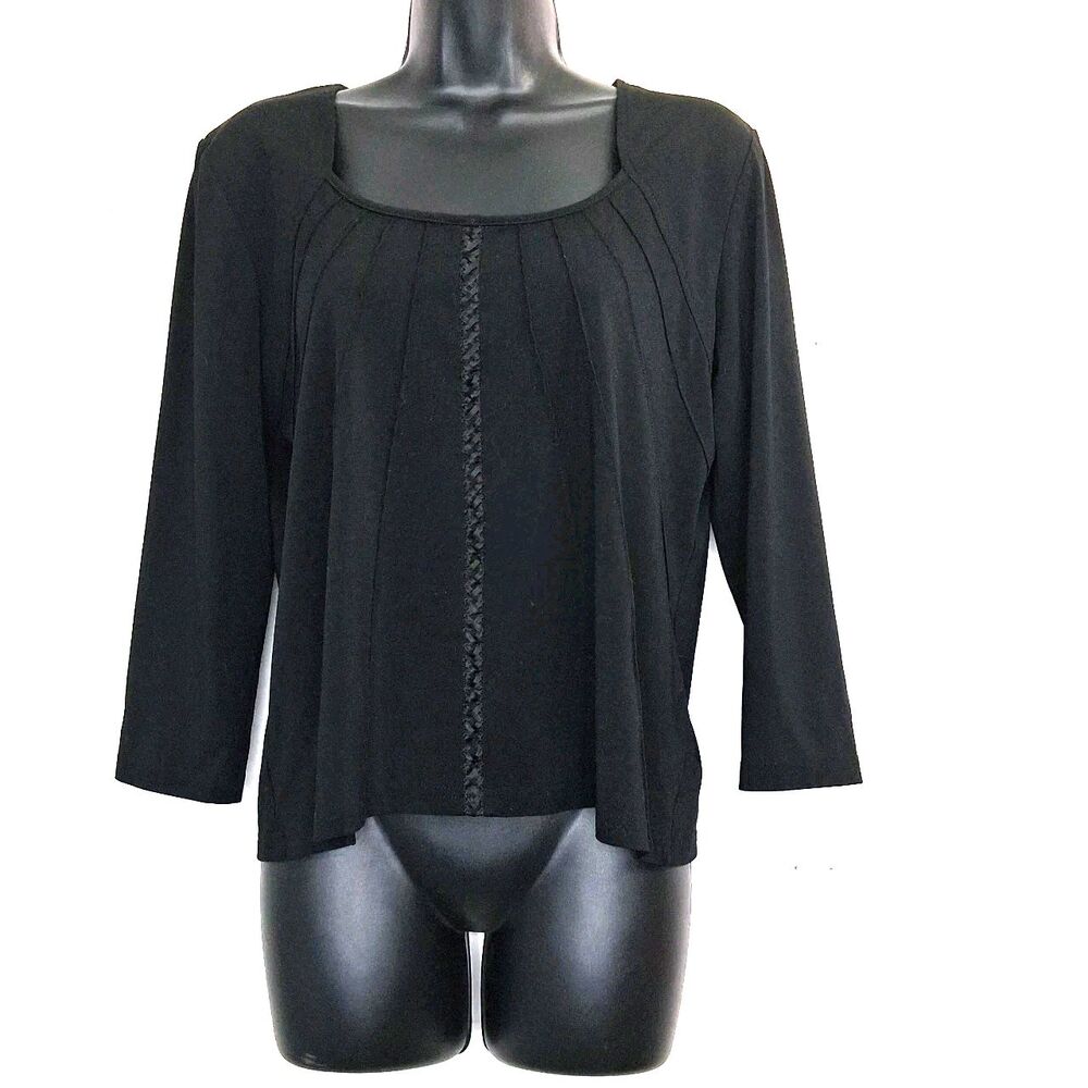 Conrad C Collection Black Top Size L Goth Witchy Pintuck Academia Stretch READ
